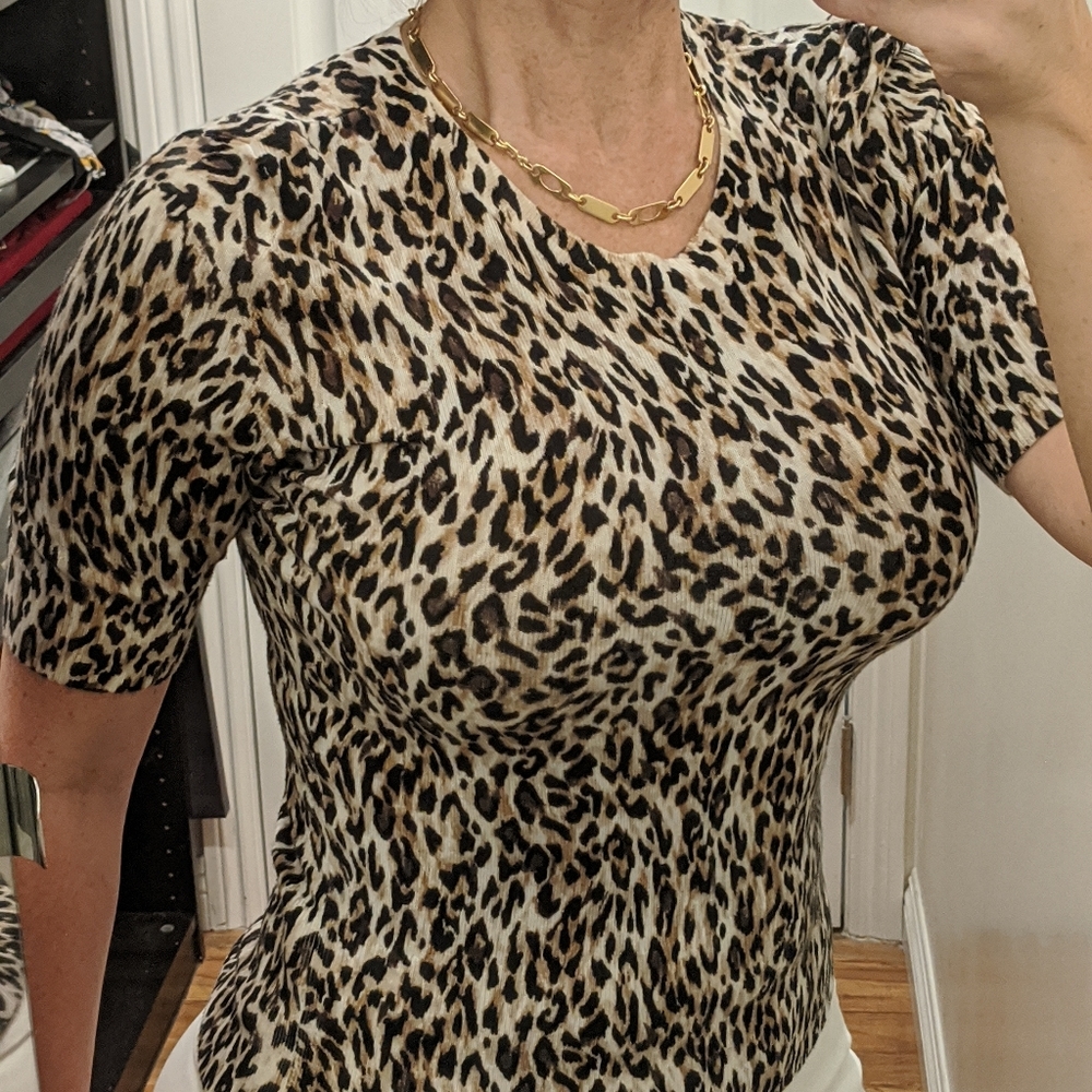 Sexy Leapard Print Zipper Back Knit Shirt